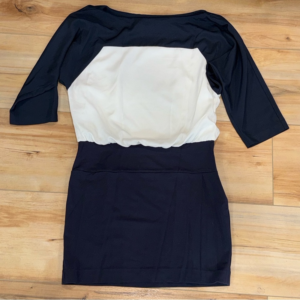 LOFT Sz 0 Dark Navy Blue and White Blouse Dress Business Colorblock All in one